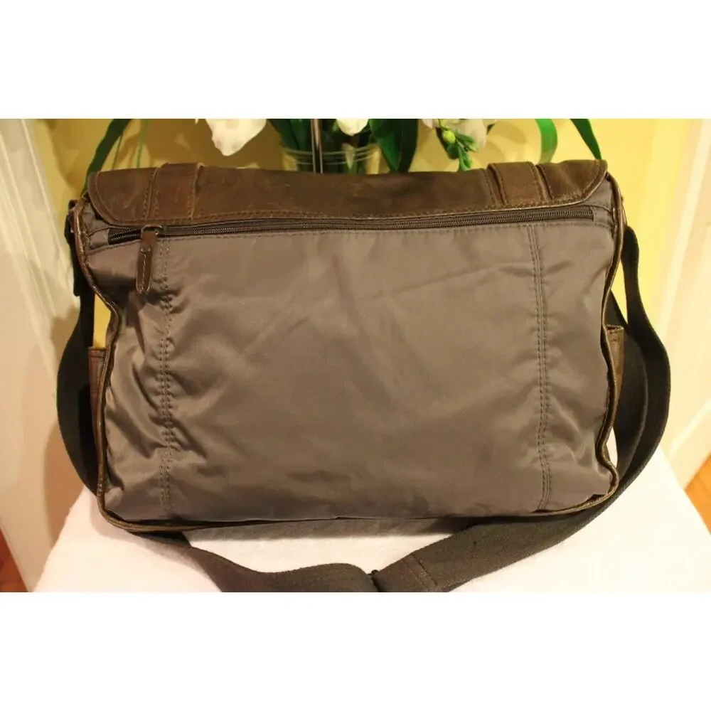 mens FOSSIL nylon leather double buckle soft briefcase (3000